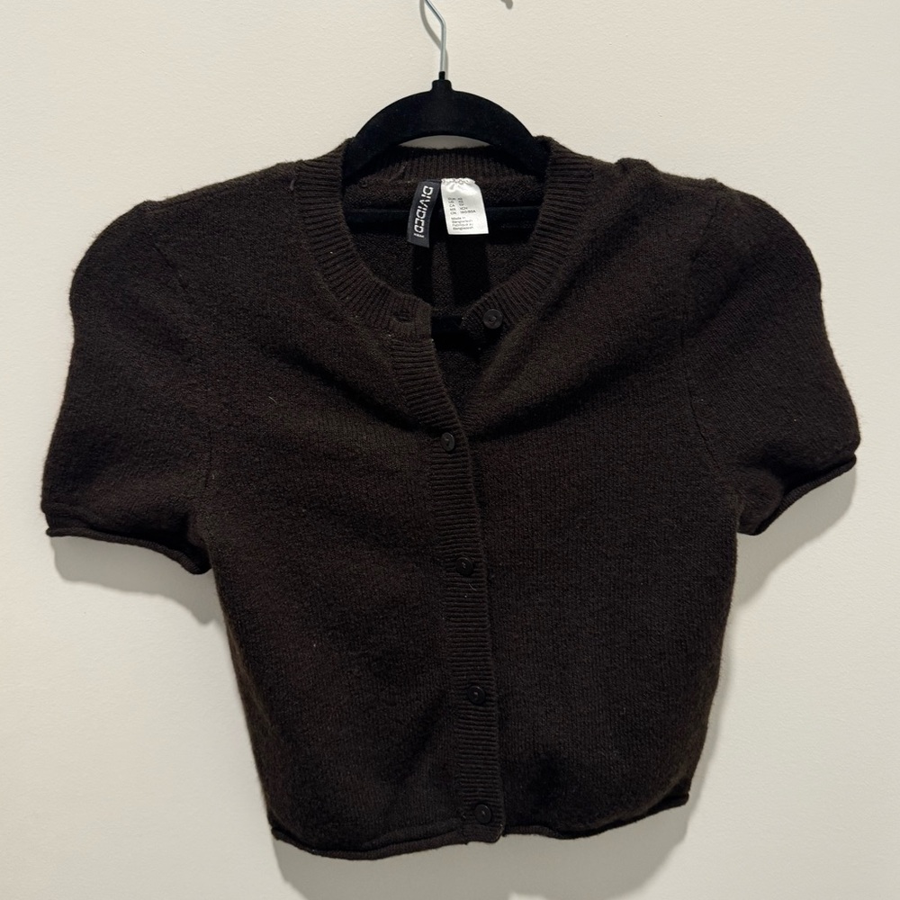 H&M Divided Cropped Knit Sweater Brown | Short Sleeve Soft Knit | XS
